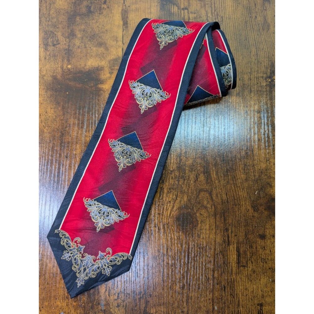 OTTIMO UOMO Men's 100% Silk Tie ~ Black/Red/Gray~ Designer